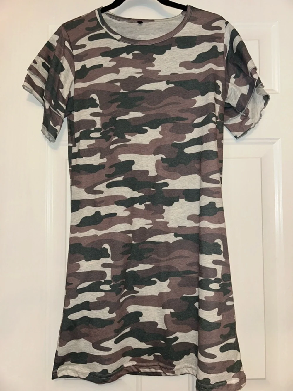Camo Military Cotton T-Shirt Dress L Casual SS Bodycon Lagenlook Versatile